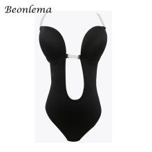 Beonlema Sexy Backless Shapewear Deep Plunge Thong Body Shaper Tops Invisible Bra Under Dress Sexy Clear Strap Underwear